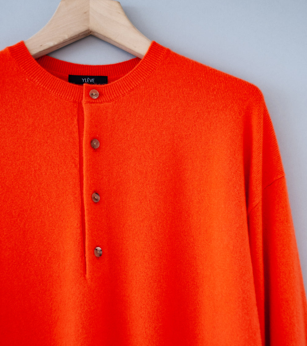 YLÈVE 'Cashmere Knit Henley Pullover' (Orange)