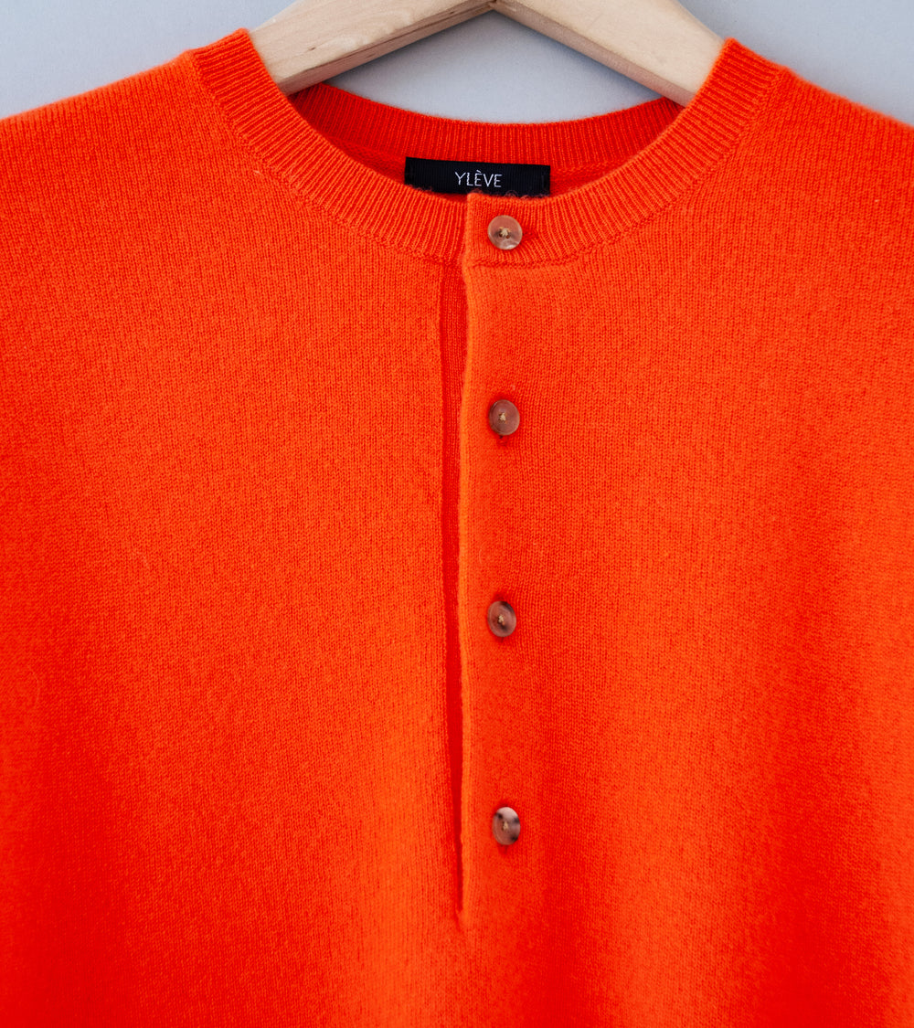 YLÈVE 'Cashmere Knit Henley Pullover' (Orange)