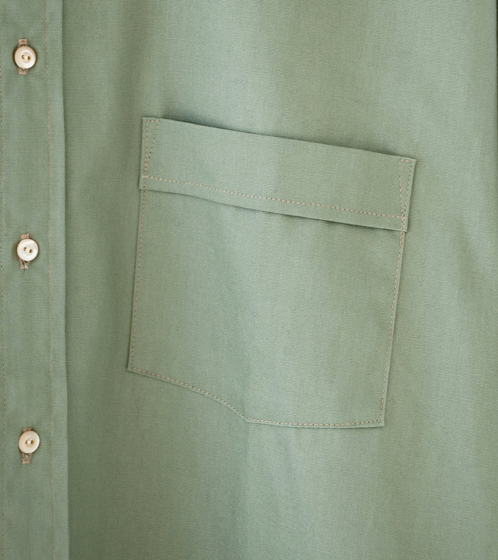 Taiga Takahashi 'Lot 104 Band Collar Shirt' (Olive Green)