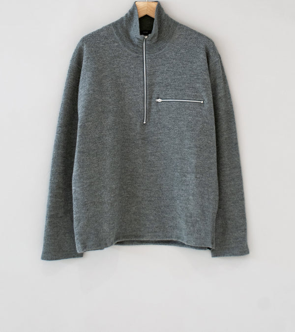 YLÈVE 'Ultrafine Merino Milled Wool Knit Half Zip P/O' (Grey)