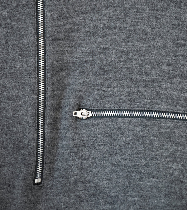 YLÈVE 'Ultrafine Merino Milled Wool Knit Half Zip P/O' (Grey)