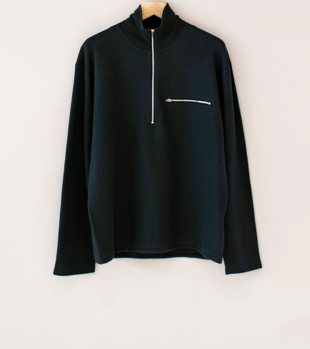 YLÈVE 'Ultrafine Merino Milled Wool Knit Half Zip P/O' (Smoky Navy)