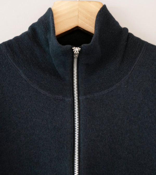 YLÈVE 'Ultrafine Merino Milled Wool Knit Half Zip P/O' (Smoky Navy)