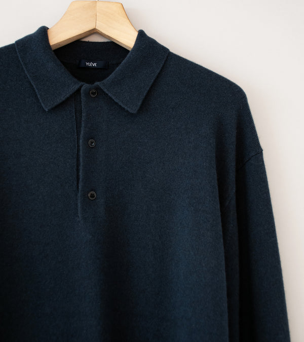 YLÈVE 'Cashmere Knit Polo' (Blue Grey)