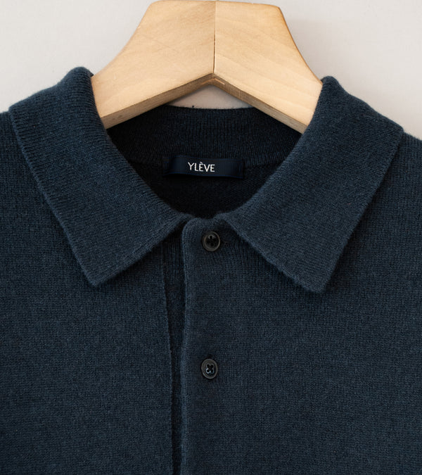 YLÈVE 'Cashmere Knit Polo' (Blue Grey)