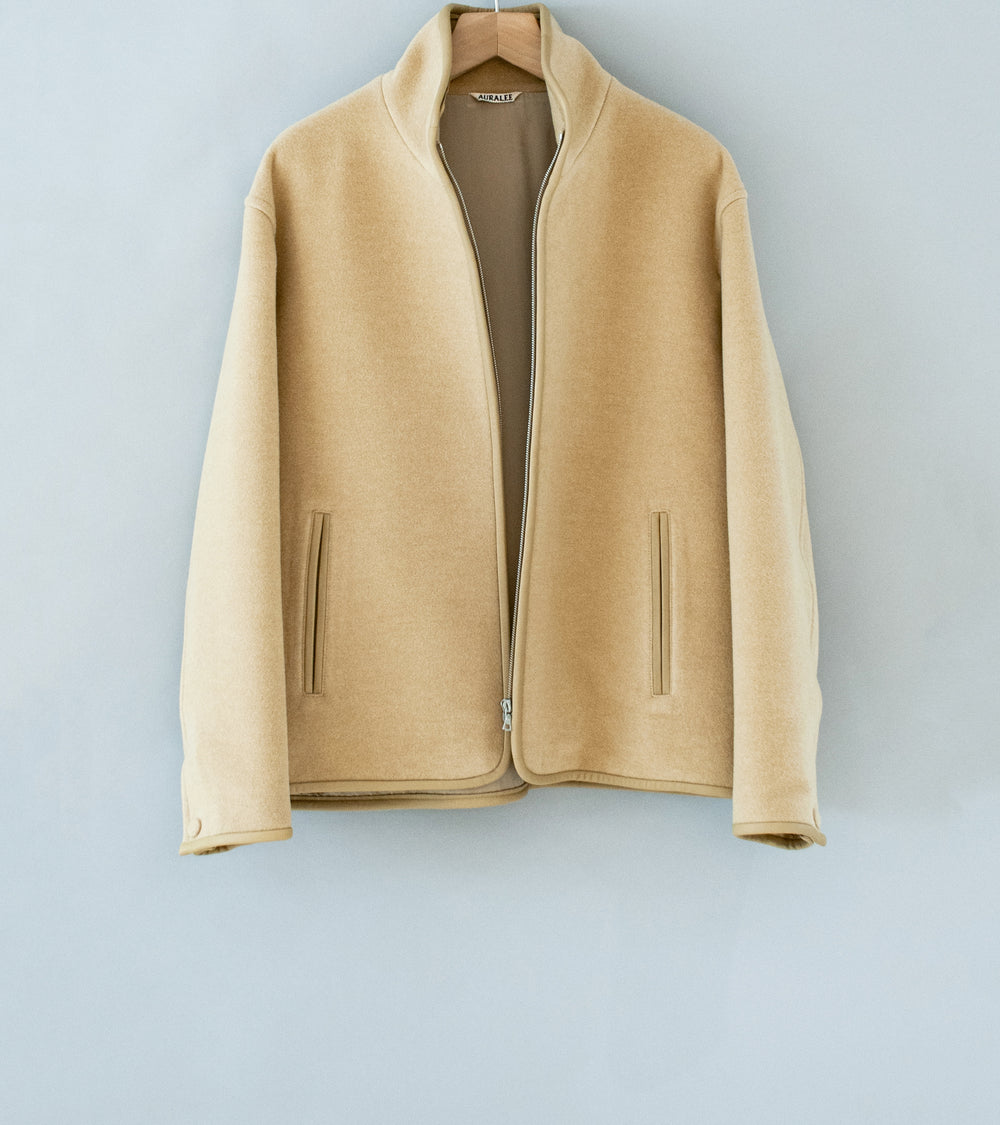 Auralee 'Double Cloth Heavy Wool Pile Zip Blouson' (Beige)