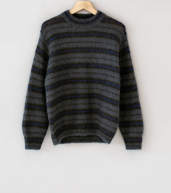 Yonetomi 'Mohair Wool Border Knit Pullover' (Dark Gray)