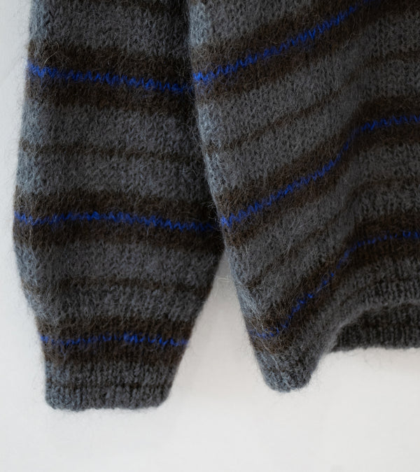 Yonetomi 'Mohair Wool Border Knit Pullover' (Dark Gray)