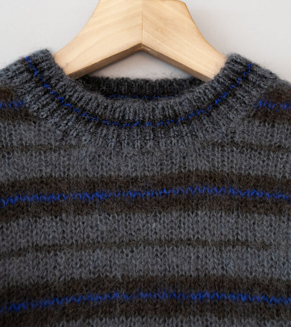 Yonetomi 'Mohair Wool Border Knit Pullover' (Dark Gray)