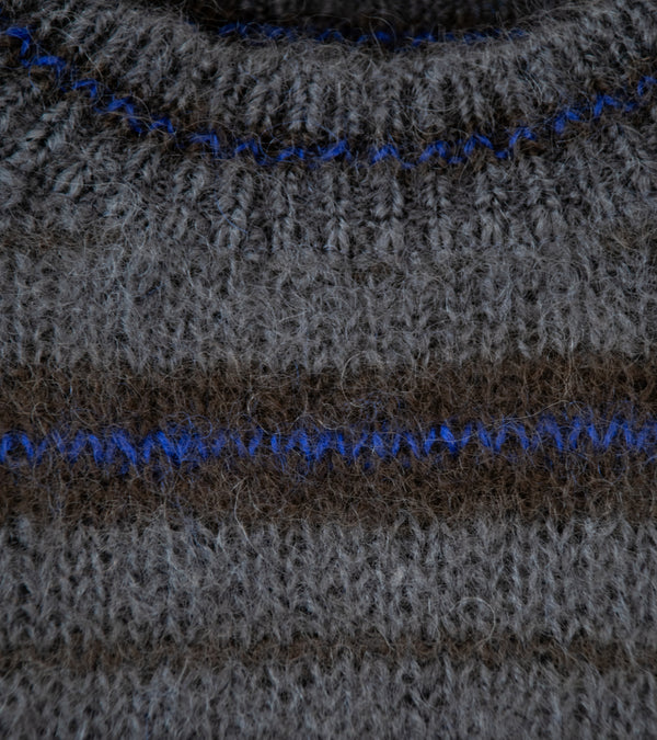 Yonetomi 'Mohair Wool Border Knit Pullover' (Dark Gray)