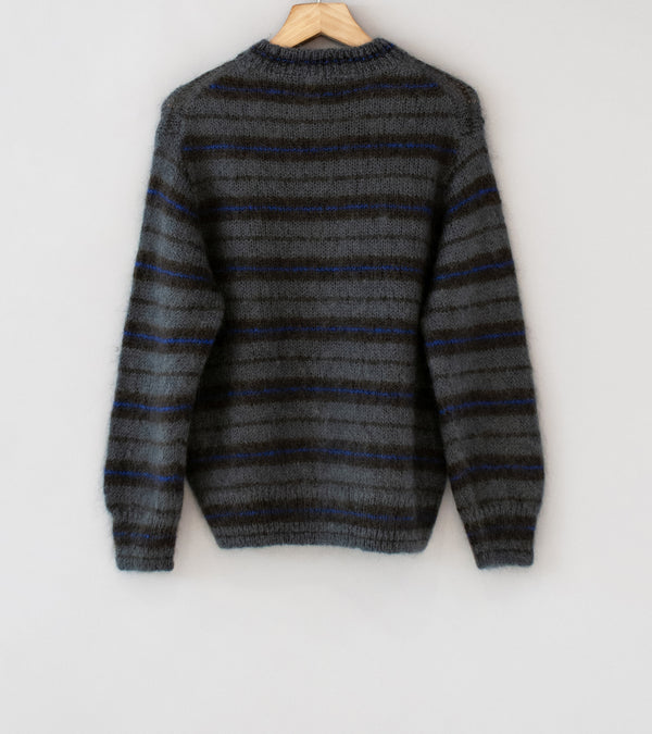Yonetomi 'Mohair Wool Border Knit Pullover' (Dark Gray)