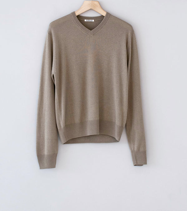 Auralee 'Super Fine Cashmere Silk Knit V-Neck P/O' (Khaki Brown)