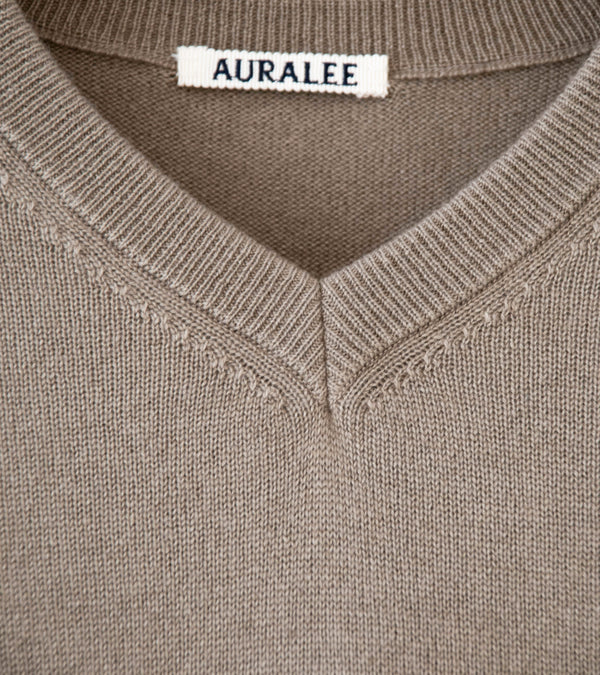 Auralee 'Super Fine Cashmere Silk Knit V-Neck P/O' (Khaki Brown)