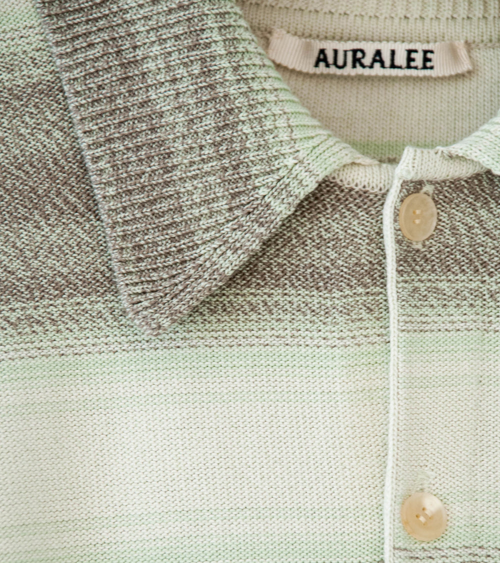 Auralee 'Cotton Silk Gradient Stripe Knit Shirt Cardigan' (Lime Gray Stripe)