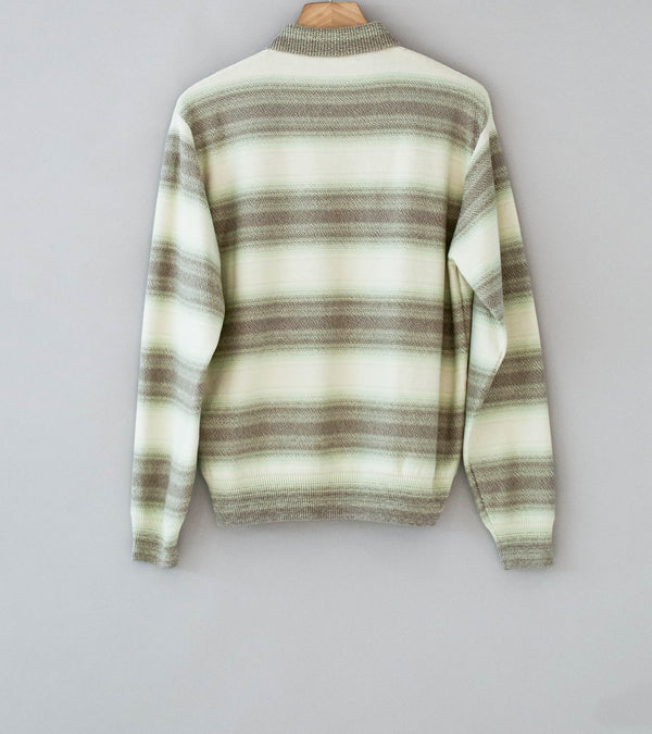 Auralee 'Cotton Silk Gradient Stripe Knit Shirt Cardigan' (Lime Gray Stripe)