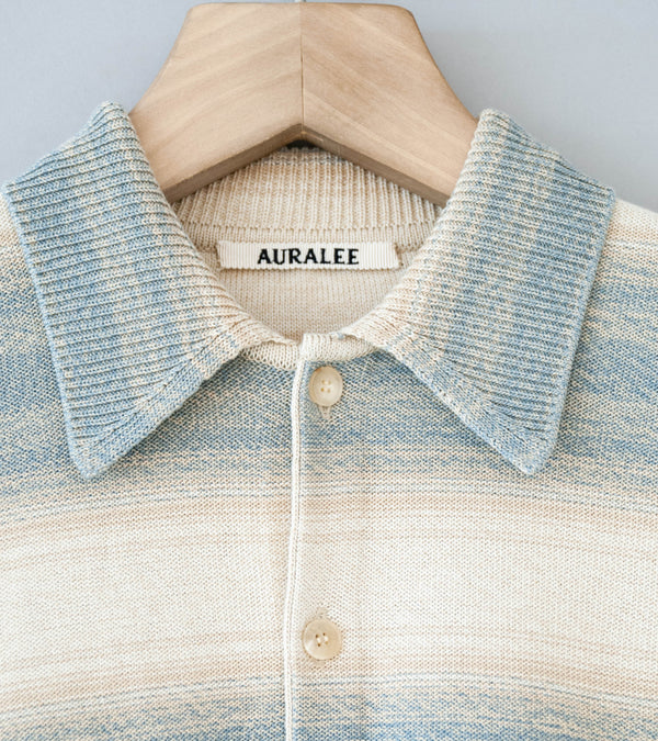 Auralee 'Cotton Silk Gradient Stripe Knit Shirt Cardigan' (Blue Beige Stripe)