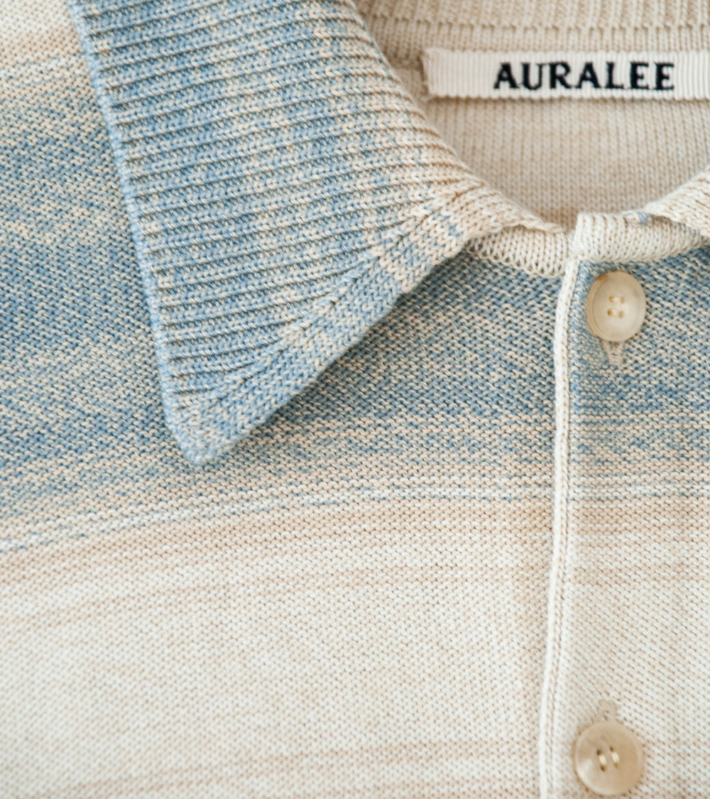 Auralee 'Cotton Silk Gradient Stripe Knit Shirt Cardigan' (Blue Beige Stripe)