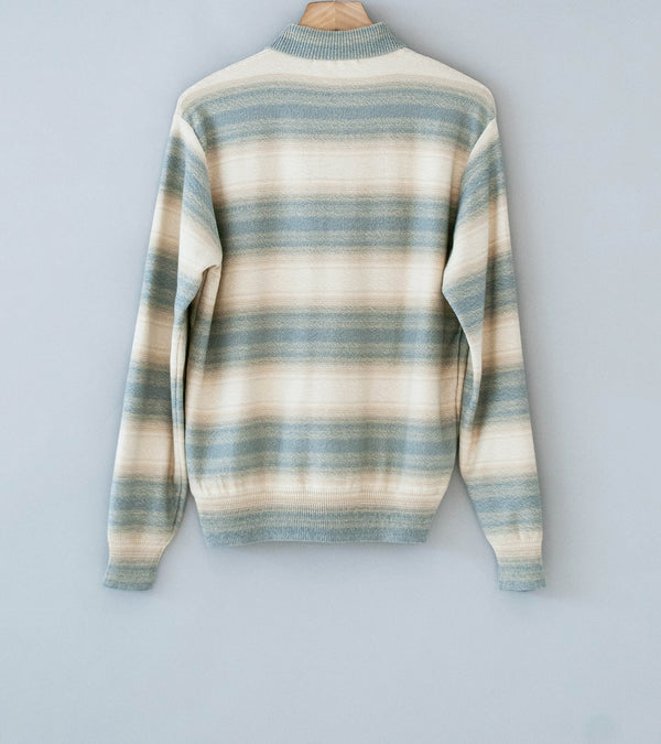 Auralee 'Cotton Silk Gradient Stripe Knit Shirt Cardigan' (Blue Beige Stripe)