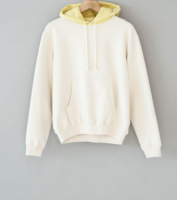 Auralee 'Smooth Soft BD Sweat P/O Parka' (Smoky White / Light Yellow)