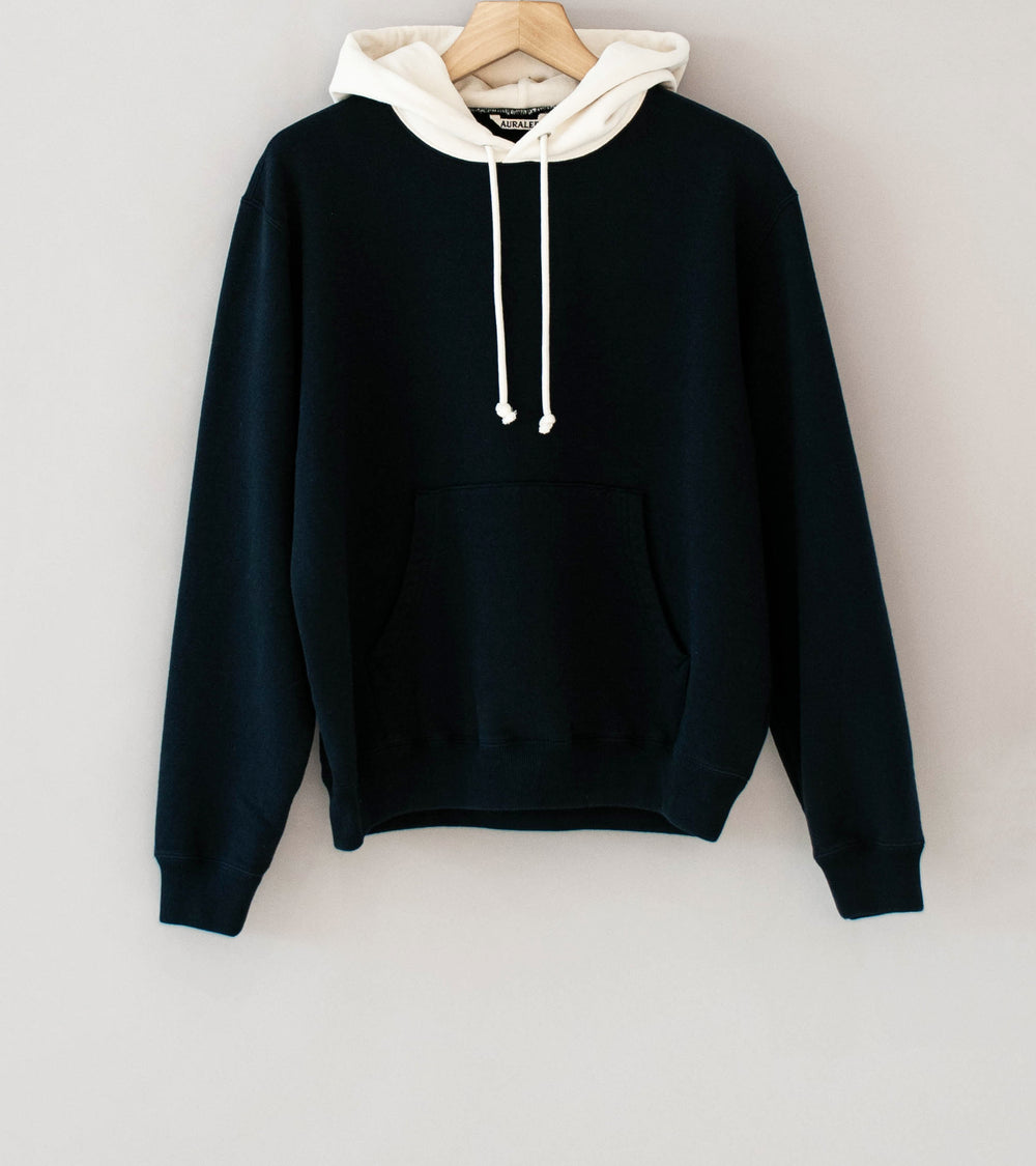 Auralee 'Smooth Soft BD Sweat P/O Parka' (Dark Navy / Smoky White)