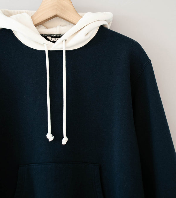 Auralee 'Smooth Soft BD Sweat P/O Parka' (Dark Navy / Smoky White)