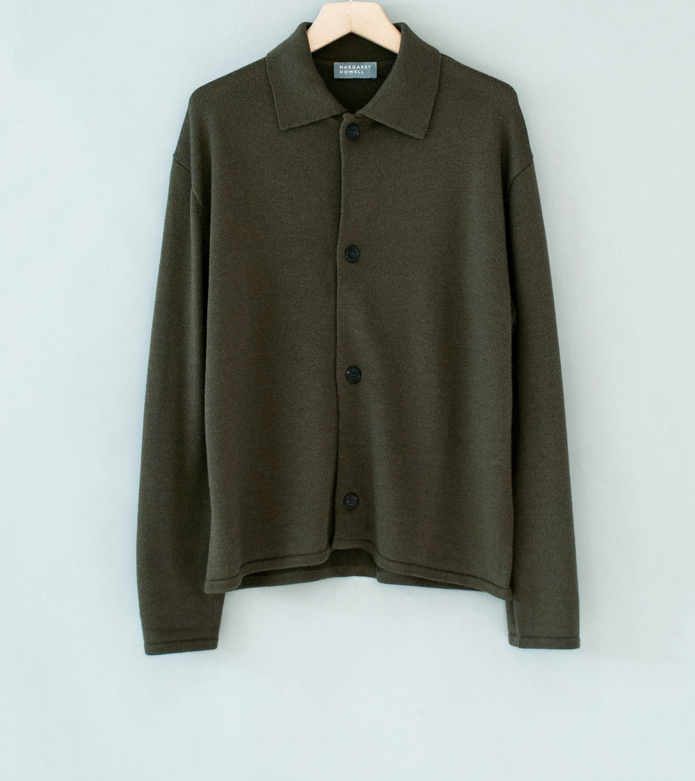 Margaret Howell 'Collared Cardigan' (Khaki Japanese Spun Merino)