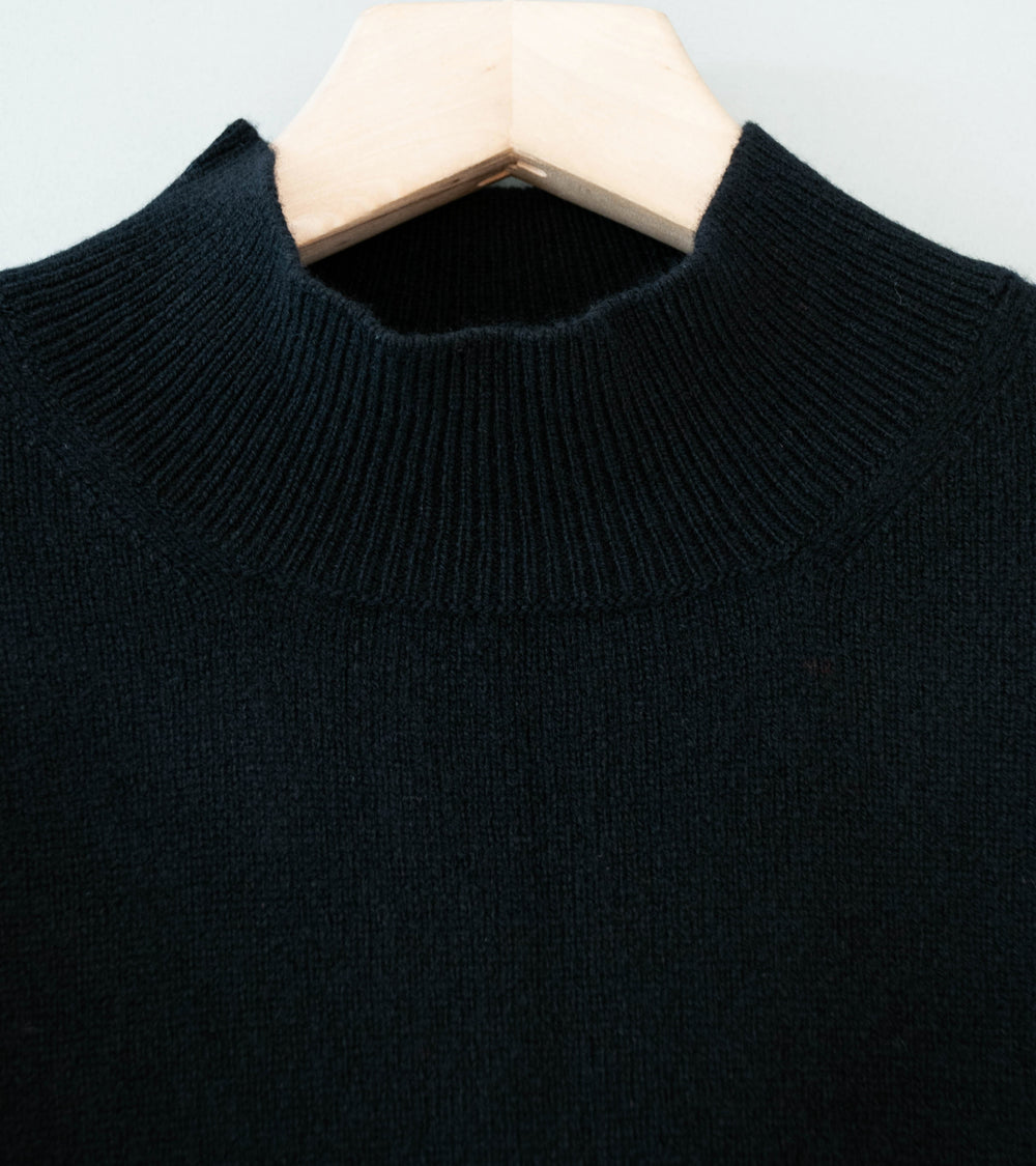 Margaret Howell 'Mock Neck Jumper' (Black Geelong Lambswool)