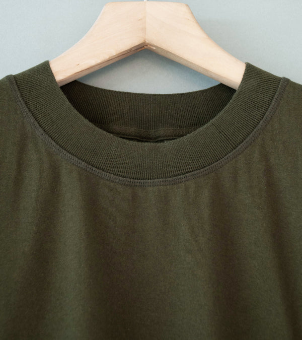 Margaret Howell 'MHL Flatlock Crew Neck Tee' (Olive Matte Jersey)