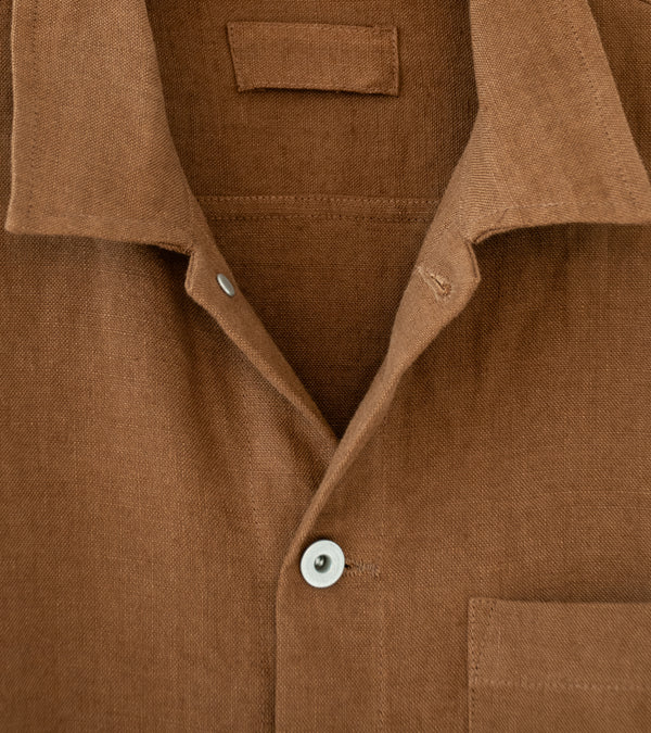 James Coward 'Travail Shirt' (Corsica Brown Belgian Linen)