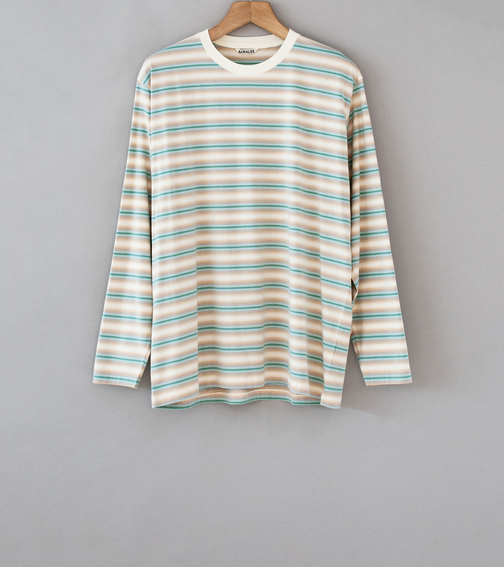 Auralee 'Gradient Stripe Jersey L/S Tee' (Fade Blue Stripe)