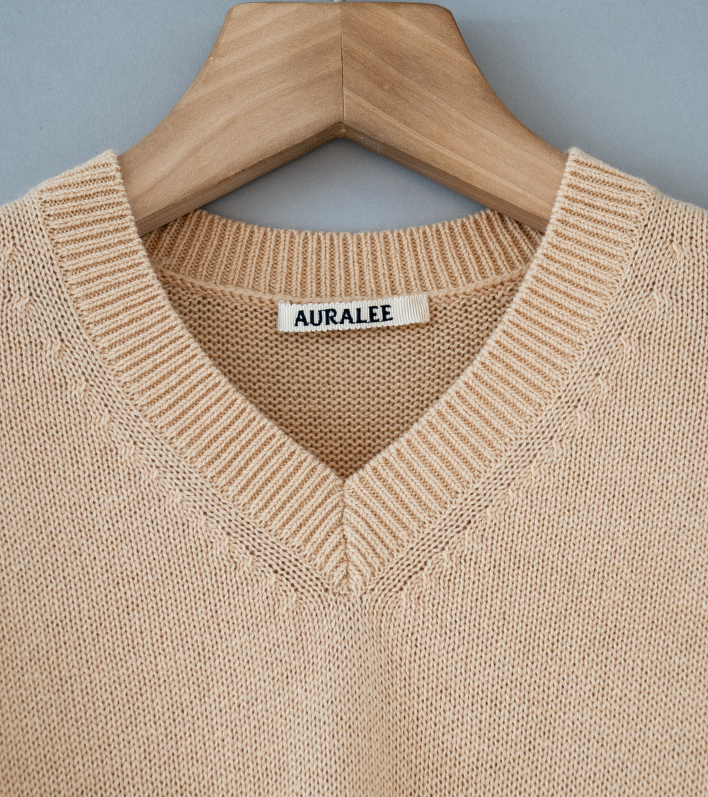 Auralee 'Light Cashmere Knit V-Neck P/)' (Beige)