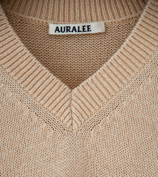 Auralee 'Light Cashmere Knit V-Neck P/)' (Beige)