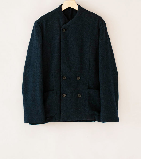 DERRICK 'Double Breasted Crush Jacket' (Oxford Blue Loose Weave Japanese Wool Twill)