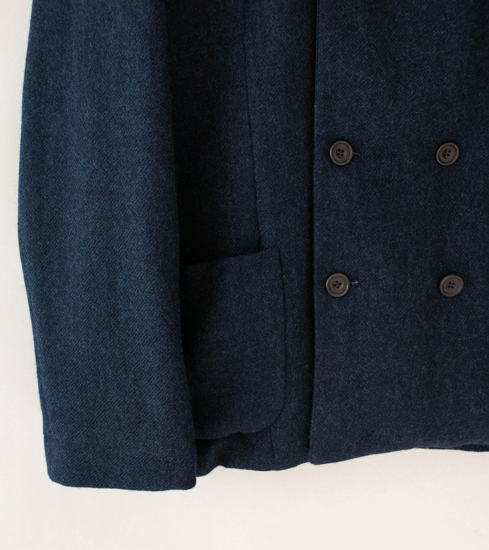 DERRICK 'Double Breasted Crush Jacket' (Oxford Blue Loose Weave Japanese Wool Twill)