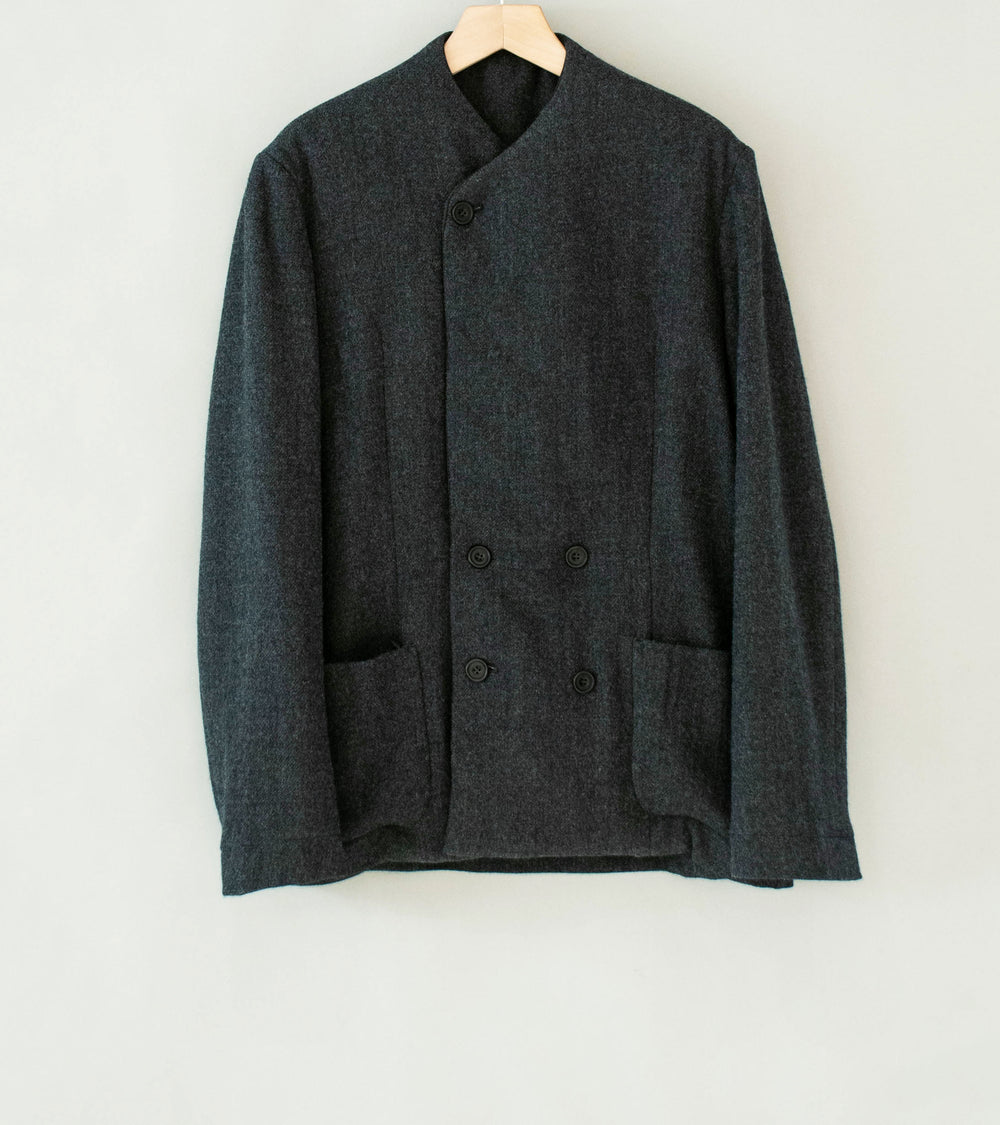 DERRICK 'Double Breasted Crush Jacket' (Charcoal Loose Weave Japanese Wool Twill)