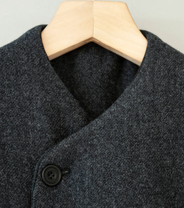 DERRICK 'Double Breasted Crush Jacket' (Charcoal Loose Weave Japanese Wool Twill)