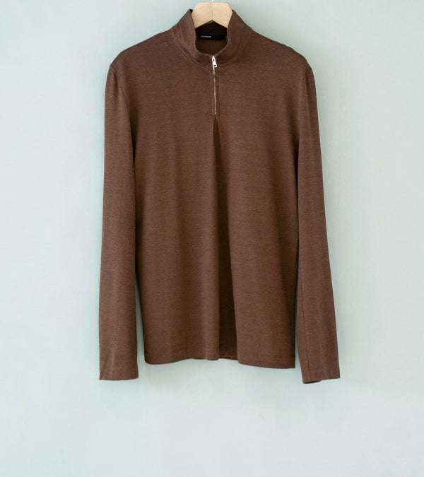 DERRICK 'First Layer Quarter Zip' (Chocolate Japanese Viscose Plated Cotton Jersey)