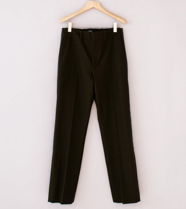 DERRICK 'Broken Stripe Tuxedo Trouser' (Noir Brown Silicon Dipped Cotton Satin)