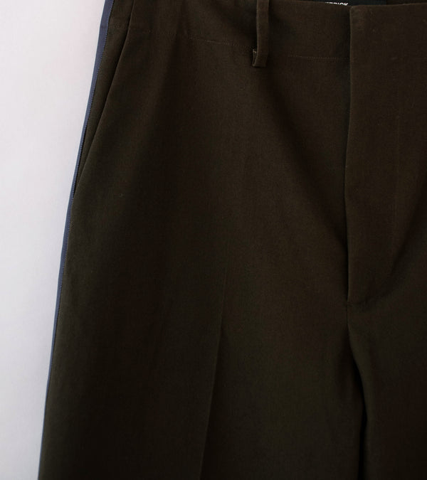 DERRICK 'Broken Stripe Tuxedo Trouser' (Noir Brown Silicon Dipped Cotton Satin)