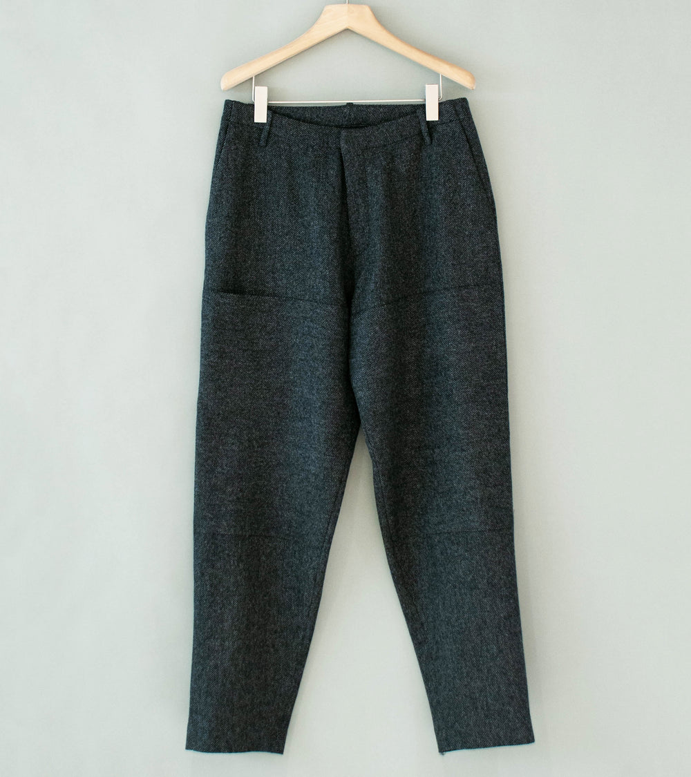 DERRICK 'Stash Trouser' (Slate Chambray Japanese Woven British Wool Gabardine)