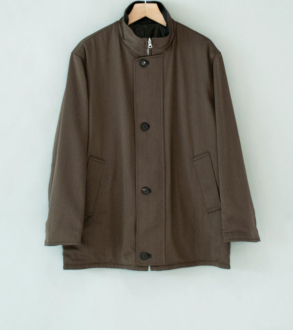 Auralee 'Reversible Wool Twisted Twill Sheep Leather Half Coat' (Brown Chambray / Black) (Copy)
