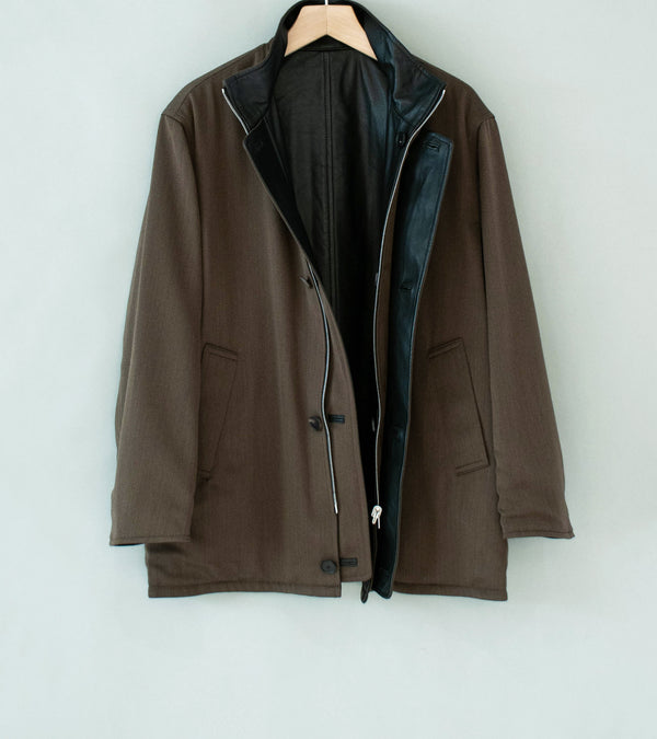 Auralee 'Reversible Wool Twisted Twill Sheep Leather Half Coat' (Brown Chambray / Black) (Copy)