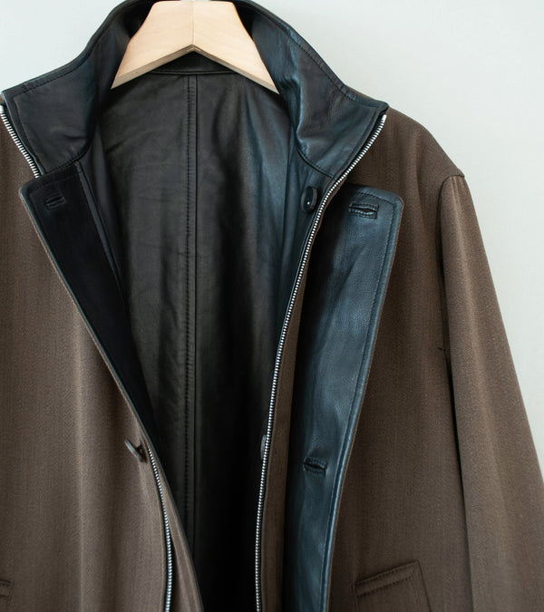 Auralee 'Reversible Wool Twisted Twill Sheep Leather Half Coat' (Brown Chambray / Black) (Copy)