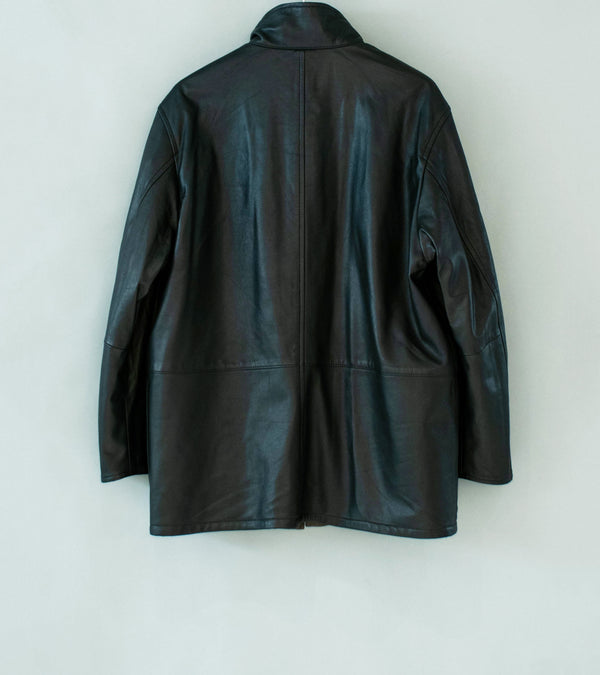 Auralee 'Reversible Wool Twisted Twill Sheep Leather Half Coat' (Brown Chambray / Black) (Copy)