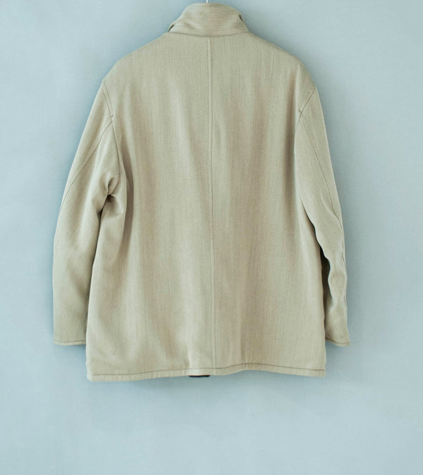 Auralee 'Reversible Wool Twisted Twill Sheep Leather Half Coat' (Khaki Beige Chambray / Black)