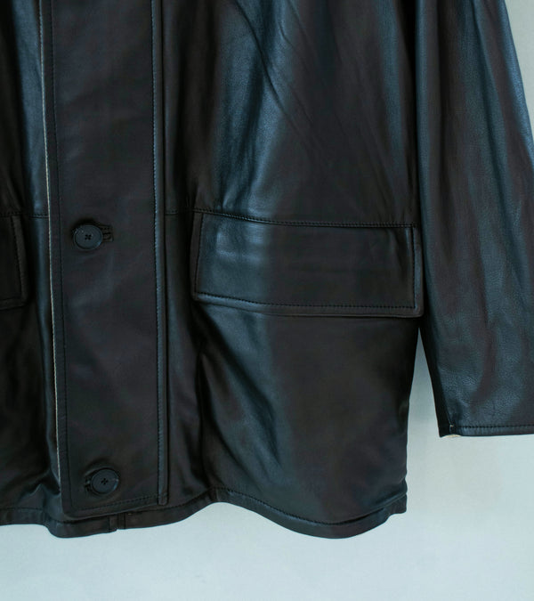 Auralee 'Reversible Wool Twisted Twill Sheep Leather Half Coat' (Khaki Beige Chambray / Black)