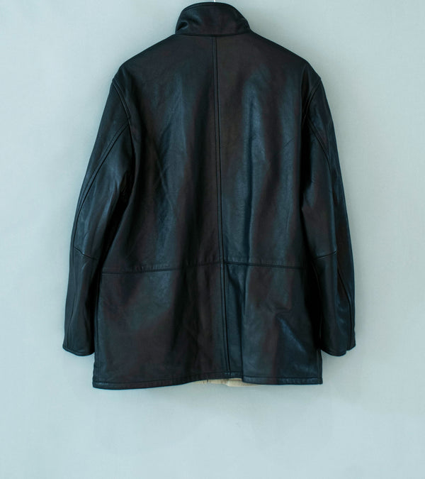 Auralee 'Reversible Wool Twisted Twill Sheep Leather Half Coat' (Khaki Beige Chambray / Black)