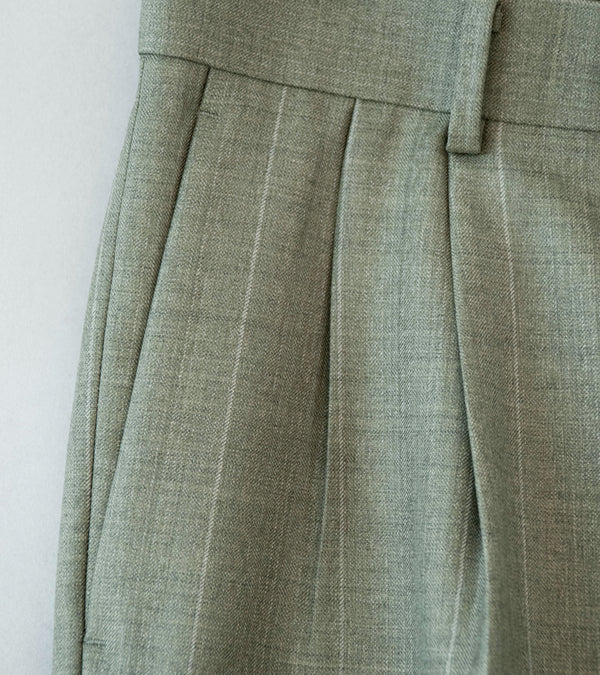 Auralee 'Bluefaced Wool Two Tuck Slacks' (Olive Gray Stripe)