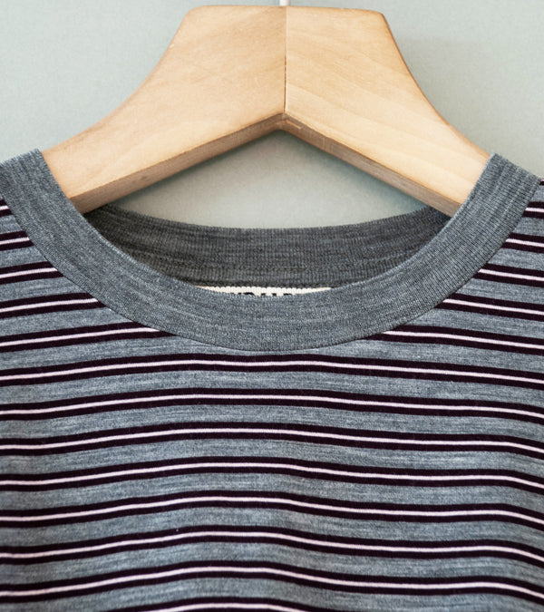 Auralee 'Soft Smooth Wool Stripe Jersey L/S Tee' (Gray Stripe)