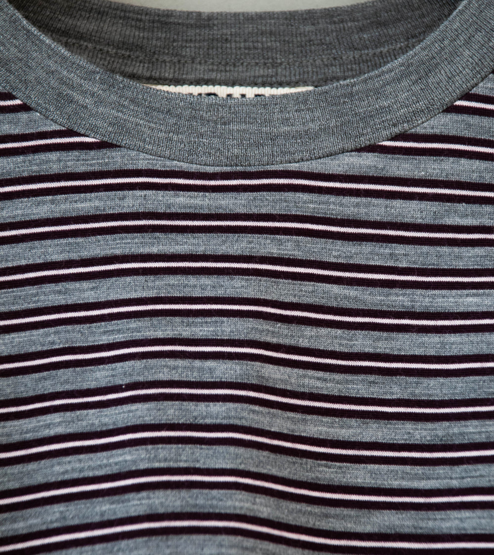 Auralee 'Soft Smooth Wool Stripe Jersey L/S Tee' (Gray Stripe)